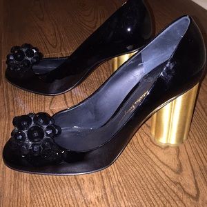 Salvatore Ferragamo Black Flower Heel Custom 8 HTF